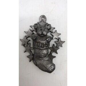 Michael Ricker Pewter Teddy Bear/holly Ornament 2" x1 1/2"